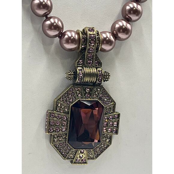 Heidi Daus Vintage Ornate Pendant Enhancer Glass Pearl Necklace Interchangeable - Picture 2 of 12